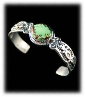 Pictorial Silver Bracelet with Lime Green Turquoise