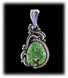 Lime Green Turquoise Pendant - Silver Pendant