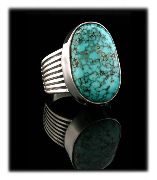 Lone Mountain Spiderweb Turquoise in a silver ring