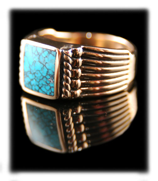 Gold Lone Mountain Spiderweb Turquoise ring