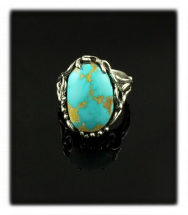 Lost wax style electric blue Royston Turquoise Cocktail ring by Nattarika  Hartman