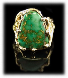 14K Gold Mens Turquoise Ring with Manassa Turquoise