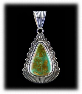 Navajo Handmade Sterling Silver Green Turquoise Pendant 