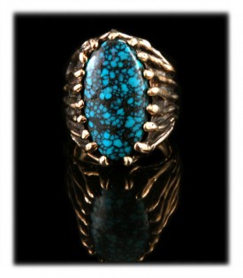 Pictured here is an example of a natural Blue Wind Turquoise Mens Ring in 14ky Gold by John Hartman of Durango, Colorado