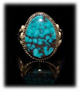 Gold and Silver - Gold Silver Mens Ring with Turquoise