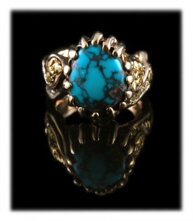 Take a look at this special Spiderweb Bisbee Turquoise Mens Gold Ring pictured here which is a one of a kind work of art by Durango Silver Company