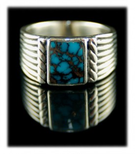 Mens Blue Spiderweb Turquoise Ring