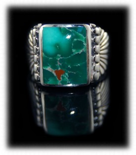 Mens Silver Ring with Green Turquoise