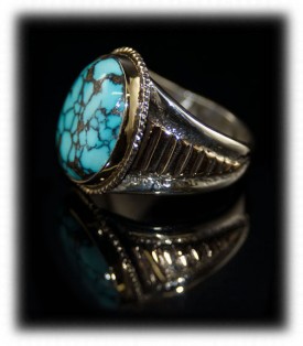 Blue Wind Turquoise set in Silver and Gold Mens Ring