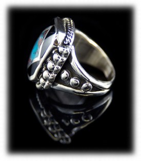 Handmade Sterling Silver, Black Onyx and Bisbee Inlay Turquoise Ring