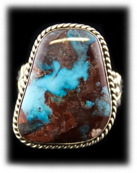 Large handmade Sterling Silver Mens Turquoise Ring by John Hartman with high grade Arizona Turquoise from the Copper Queen Mine in Bisbee, Arizona USA