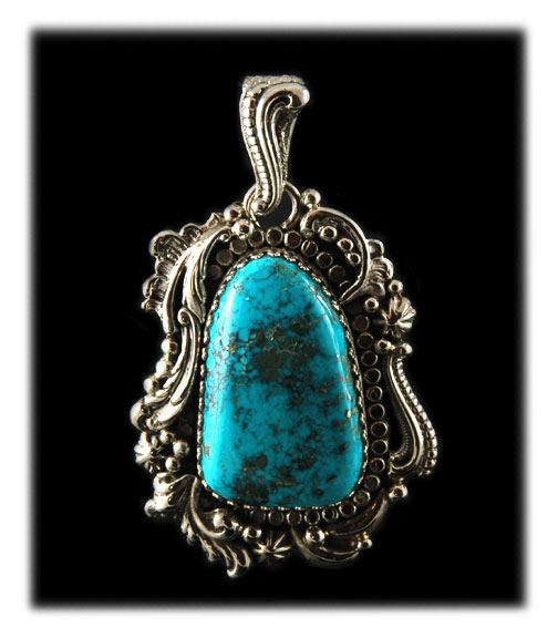 Morenci Turquoise Pendant - Native American Silver Pendant