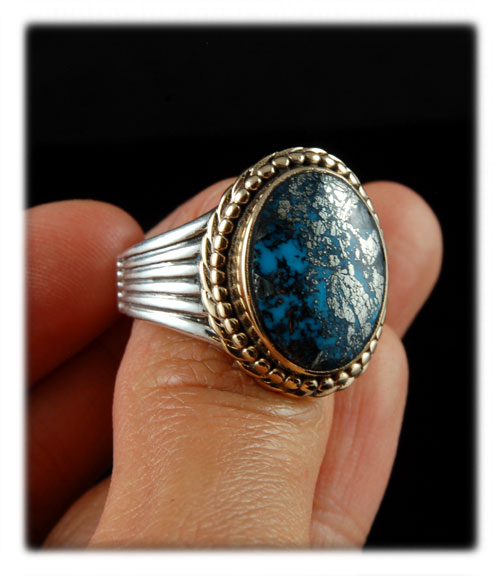 Southwestern Artisan Handmade Sterling Silver and Morenci Ring with some of the finest Arizona Turquoise