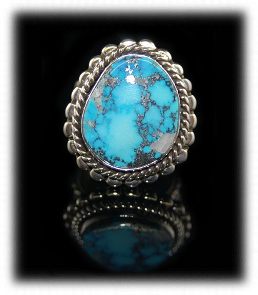 Natural Morenci Turquoise in a handmade Sterling Silver ring by John Hartman