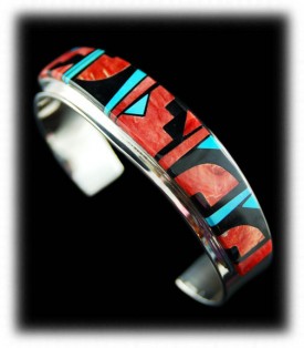 Native American Inlaid Silver Bracelet by Edison Yazzie