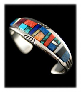 Native American Inlaid Silver Bracelet