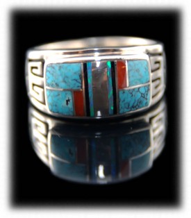 Native American Inlaid Mens Band Ring