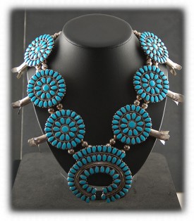 Native American Turquoise Squash Blossom Necklace