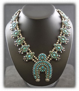 Native American Turquoise Squash Blossom Necklace