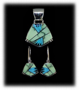 Navajo Inlay Jewelry Pendant and Earring Set