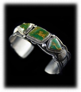 Navajo Silver Bracelet - Green Turquoise Bracelet