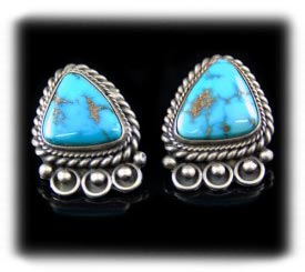 Navajo Indian Southwest Earrings with Morenci Turquoise