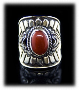 Navajo Handmade Coral Sterling Silver Ring