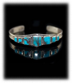 Navajo Jewelry - Mens Turquoise Row Bracelet