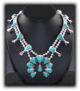 Navajo Turquoise Jewelry  Squash Blossom Necklace