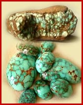 Number 8 turquoise nugget and #8 turquoise cabochons, turquoise rough