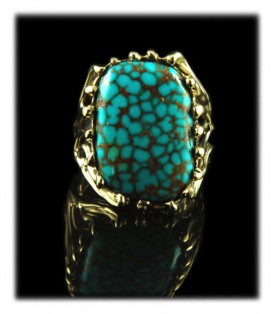 Here is a great natural Number 8 Turquoise Ring in 14ky Gold for Men with yellow gold and natural turquoise