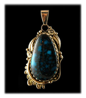 Paiute Turquoise Pendant in  14ky Gold