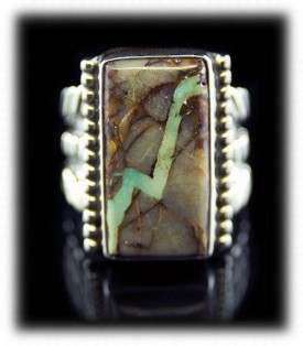 Pictured here is a beautiful Art Deco Style handmade Pilot Mountain Ribbon Turquoise Ring