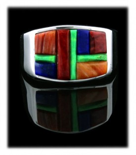 Genuine  Native American  Gemstone Inlaid Ring