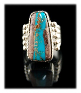 Navajo Native American Indian handmade Sterling Silver and Boulder Turquoise Ring with Bisbee Turquoise