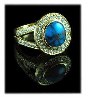 investment quality Bisbee Turquoise  and Diamond Ring