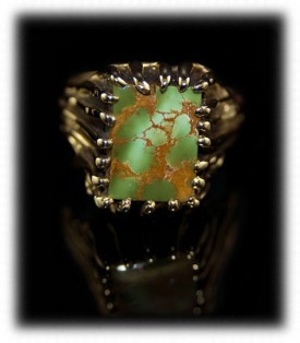 Picture here is a one of a kind work of art, a Rare Royston Turquoise Mens Gold Ring by Durango Silver Company