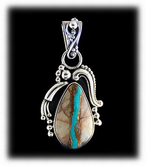 Royston Ribon or Boulder Turquoise Pendant by John Hartman