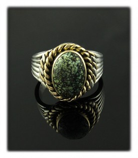 Art Deco style silver and 14k ring with spiderweb Damele