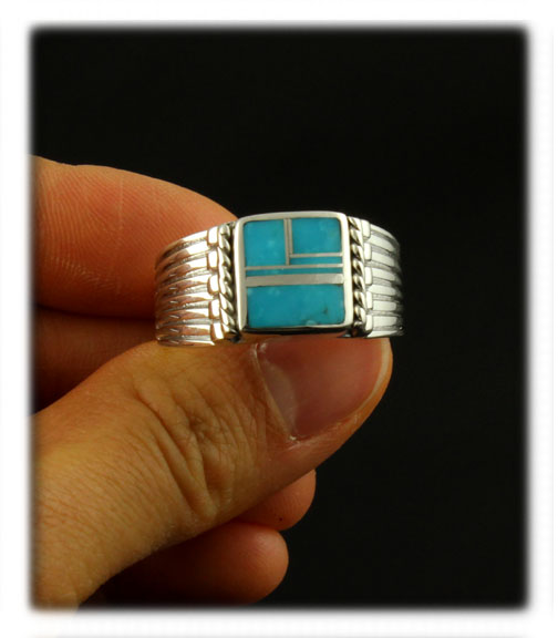 Handmade Saddle ring with bright blue Sleeping Beauty Turquoise from Globe, Arizona USA