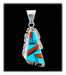 Inlay Sleeping Beauty Turquoise pendant with Italian coral