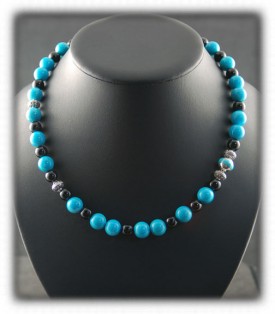 A rare genuine Sleeping Beauty Turquoise Beaded Necklace with Thai Silver beads by Nattarika Hartman