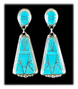 Sleeping Beauty Turquoise Inlaid  Drop  Earrings