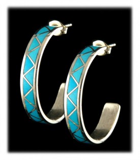 Sleeping Beauty Turquoise  Inlaid Hoop Earrings