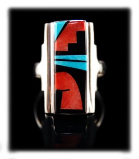 Native American Indian Jewelry artisan Edison Yazzie used killer natural Sleeping Beauty Turquoise as an accent in this handmade Sterling Silver ring