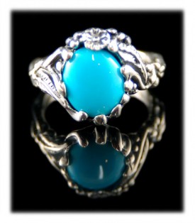 Lost wax style Sterling Silver and blue Turquoise ring by John Hartman of Durango Silver Company