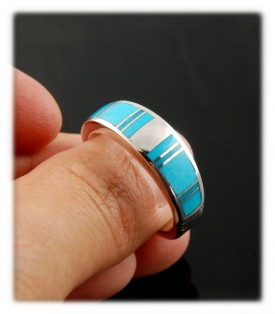 Native American Indain Handmade Sterling Silver ring with natural Sleeping Beauty Turquoise from Globe, Arizona USA - this is a great example of a Sleeping Beauty Turquoise ring