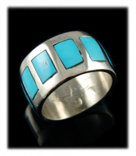 Inlaid Sterling Silver ring with  natural Sleeping Beauty Turquoise from Globe, Arizona USA