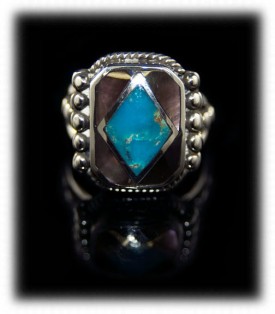 Bisbee Turquoise Inlay Mens Ring