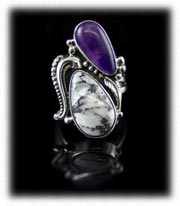 Sugilite and White Buffalo Southwestern Jewelry Ring